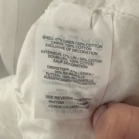 J crew womens top size 4P white 67% linen floral bedazzled embroidered peplum - Picture 13 of 15